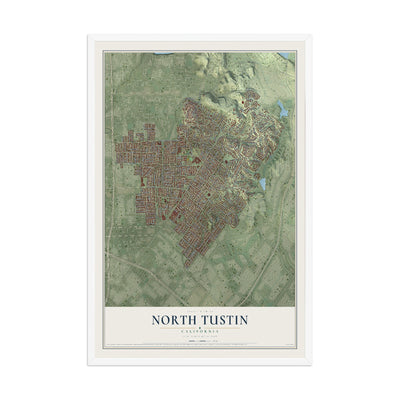Map of North Tustin, California, 12 x 18 inch print in a white wood frame