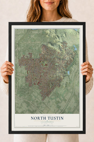 Map of North Tustin, California, 18 x 24 inch print in a black wood frame