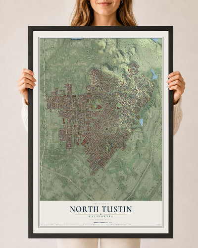 Map of North Tustin, California, 24 x 36 inch print in a black wood frame