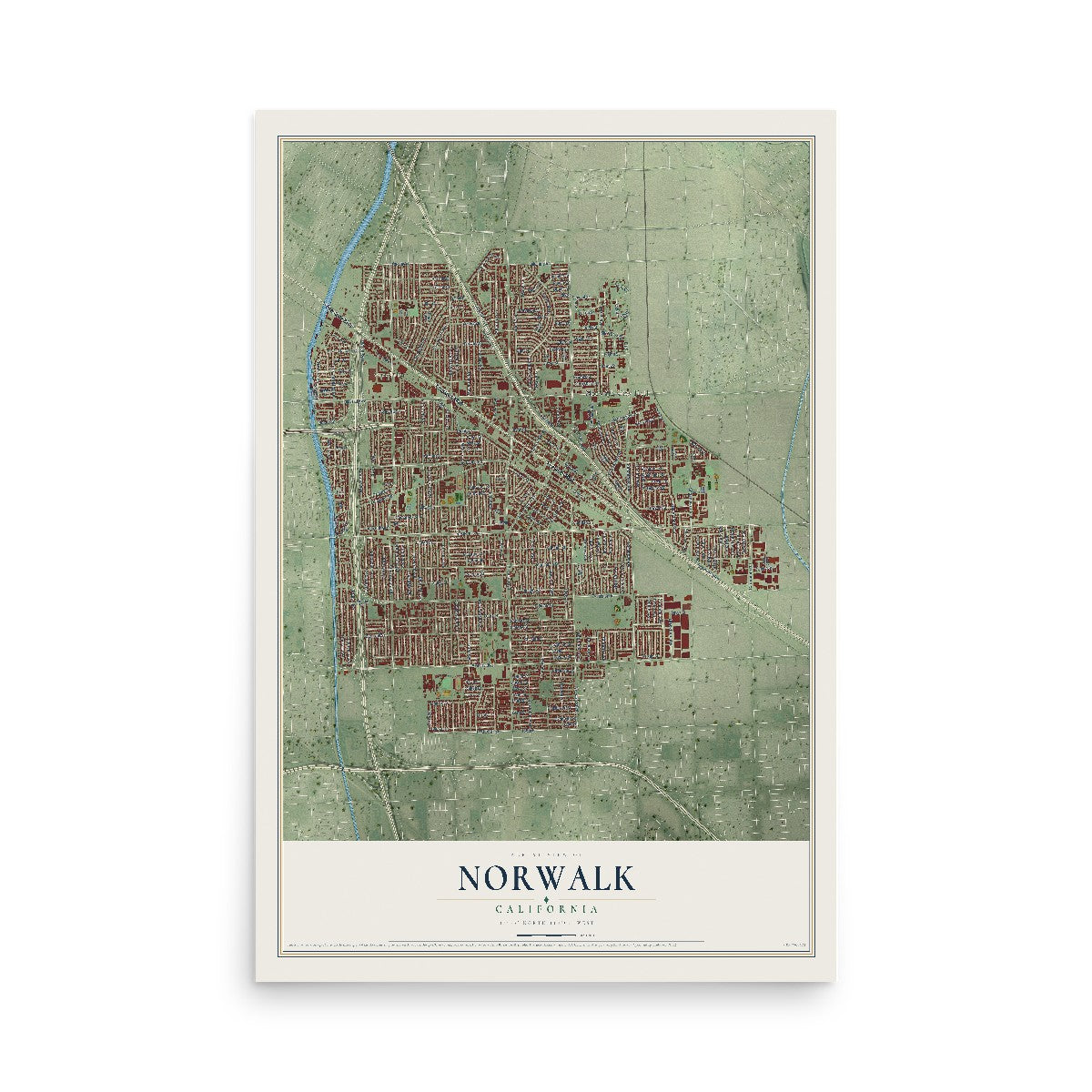 Map of Norwalk, California, 12 x 18 inch unframed archival matte print