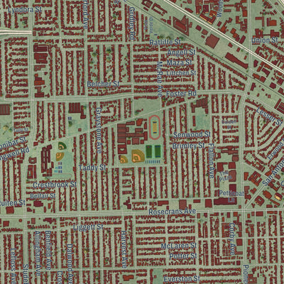 Close-up of the map of Norwalk, California print showing street and building detail