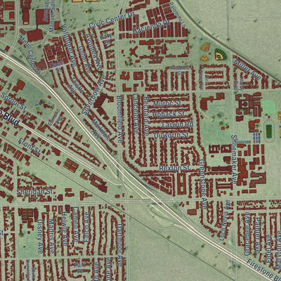 Second close-up of the map of Norwalk, California print showing more streets and buildings