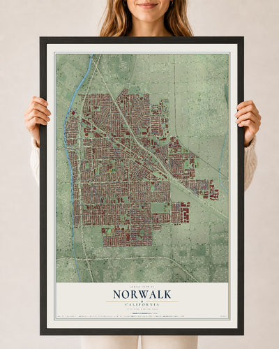 Map of Norwalk, California, 24 x 36 inch print in a black wood frame