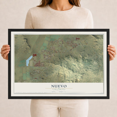 Map of Nuevo, California, 12 x 18 inch print in a black wood frame