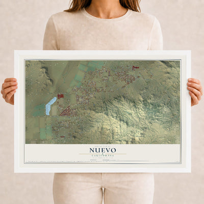 Map of Nuevo, California, 12 x 18 inch print in a white wood frame