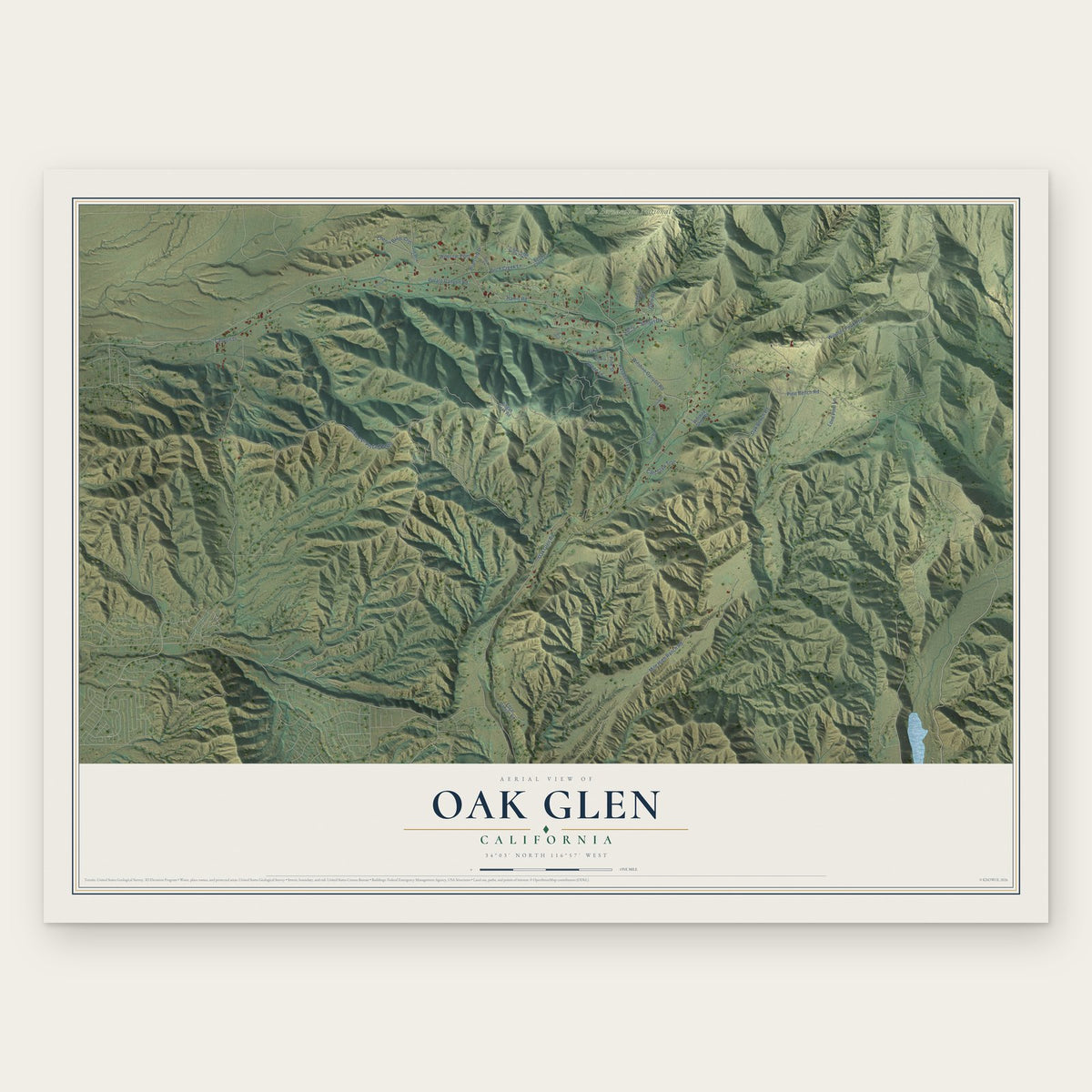 Oak Glen, California map print, the full design