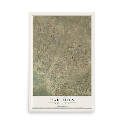 Map of Oak Hills, California, 12 x 18 inch unframed archival matte print