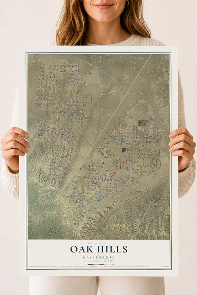 Map of Oak Hills, California, 18 x 24 inch unframed archival matte print