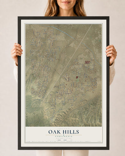 Map of Oak Hills, California, 24 x 36 inch print in a black wood frame