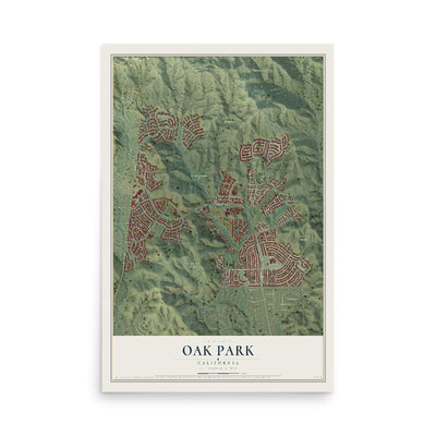 Map of Oak Park, California, 12 x 18 inch unframed archival matte print