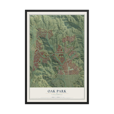 Map of Oak Park, California, 12 x 18 inch print in a black wood frame