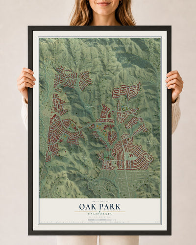Map of Oak Park, California, 24 x 36 inch print in a black wood frame