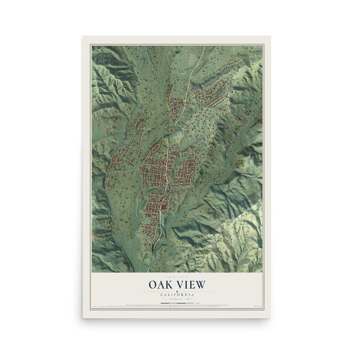 Map of Oak View, California, 12 x 18 inch unframed archival matte print