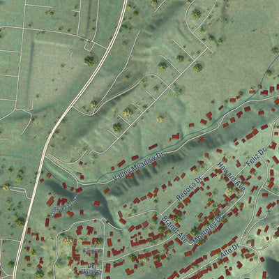 Second close-up of the map of Oak View, California print showing more streets and buildings
