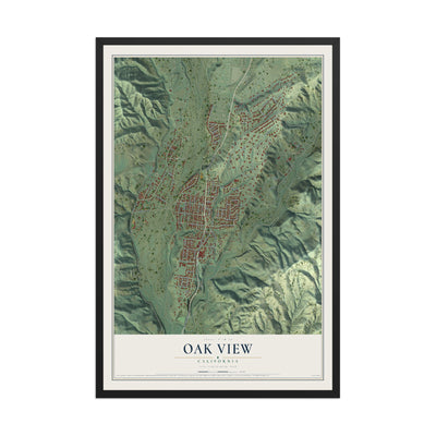 Map of Oak View, California, 12 x 18 inch print in a black wood frame
