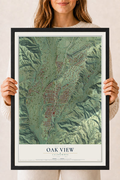 Map of Oak View, California, 18 x 24 inch print in a black wood frame