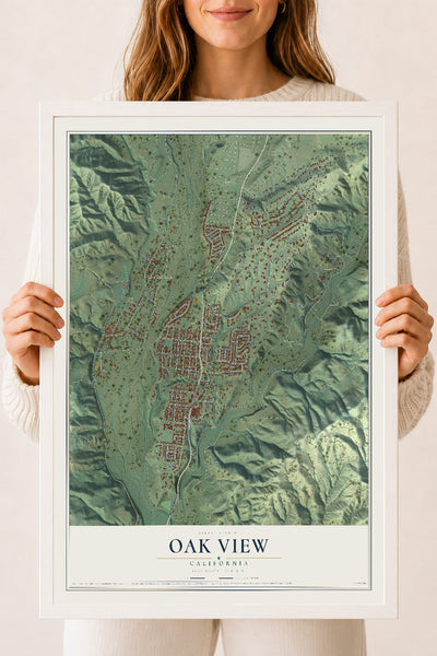 Map of Oak View, California, 18 x 24 inch print in a white wood frame
