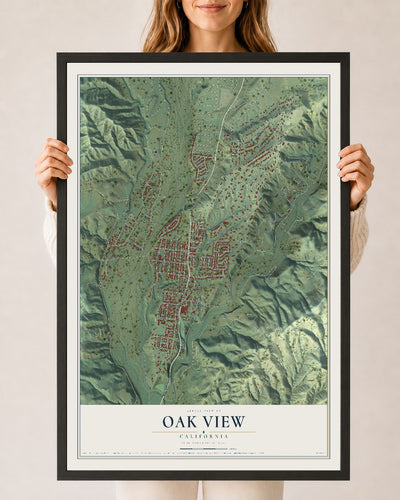 Map of Oak View, California, 24 x 36 inch print in a black wood frame