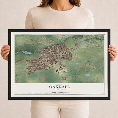 Map of Oakdale, California, 12 x 18 inch print in a black wood frame