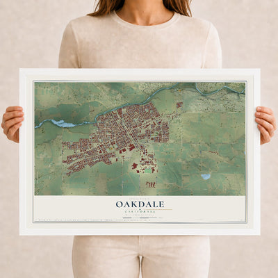 Map of Oakdale, California, 12 x 18 inch print in a white wood frame