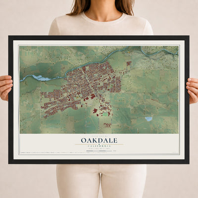 Map of Oakdale, California, 18 x 24 inch print in a black wood frame