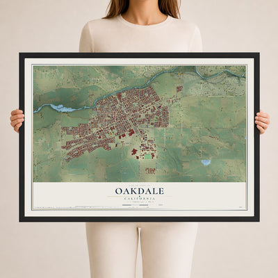 Map of Oakdale, California, 24 x 36 inch print in a black wood frame