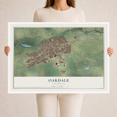 Map of Oakdale, California, 24 x 36 inch print in a white wood frame