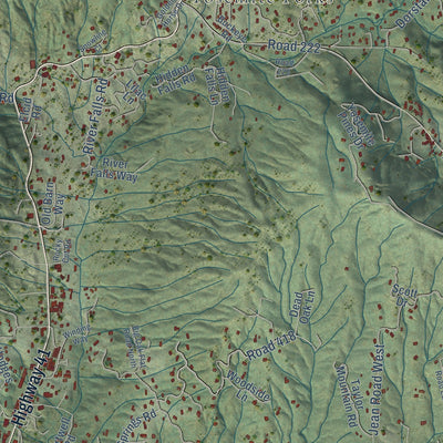 Second close-up of the map of Oakhurst, California print showing more streets and buildings
