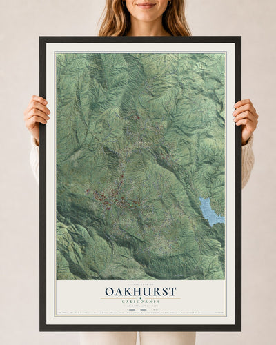 Map of Oakhurst, California, 24 x 36 inch print in a black wood frame