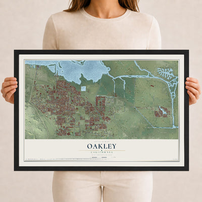 Map of Oakley, California, 12 x 18 inch print in a black wood frame