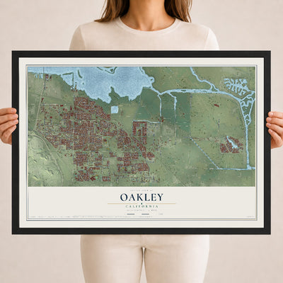 Map of Oakley, California, 18 x 24 inch print in a black wood frame