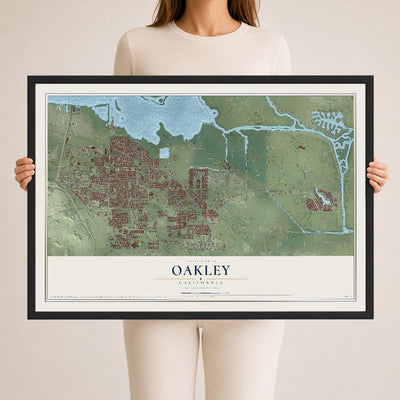 Map of Oakley, California, 24 x 36 inch print in a black wood frame