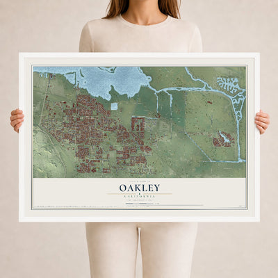 Map of Oakley, California, 24 x 36 inch print in a white wood frame