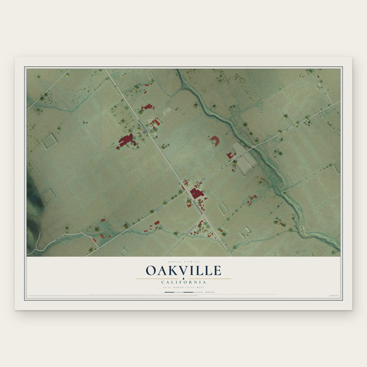 Oakville, California map print, the full design