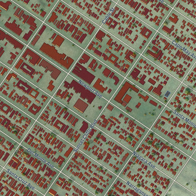 Close-up of the map of Ocean Beach, California print showing street and building detail