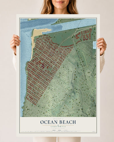 Map of Ocean Beach, California, 24 x 36 inch unframed archival matte print