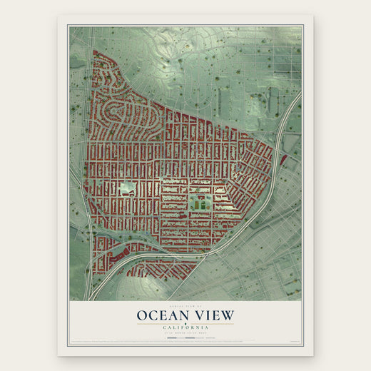 Ocean View, California map print, the full design