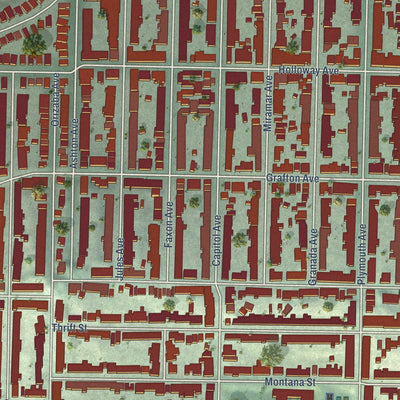 Close-up of the map of Ocean View, California print showing street and building detail