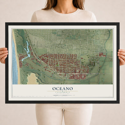 Map of Oceano, California, 18 x 24 inch print in a black wood frame