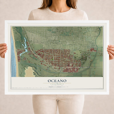 Map of Oceano, California, 18 x 24 inch print in a white wood frame