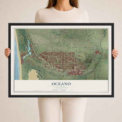 Map of Oceano, California, 24 x 36 inch print in a black wood frame