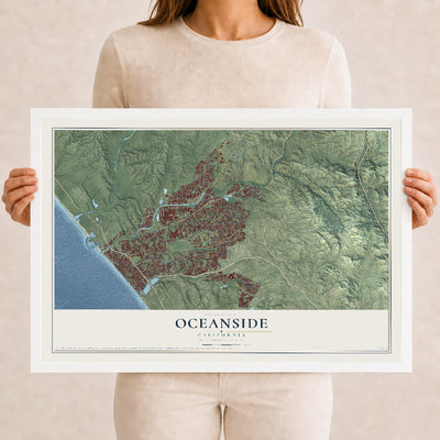 Map of Oceanside, California, 12 x 18 inch print in a white wood frame