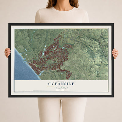 Map of Oceanside, California, 24 x 36 inch print in a black wood frame