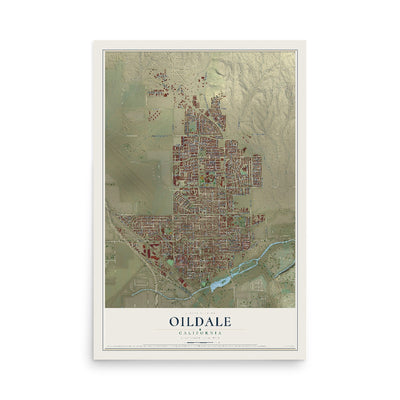 Map of Oildale, California, 12 x 18 inch unframed archival matte print