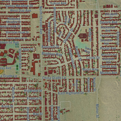 Second close-up of the map of Oildale, California print showing more streets and buildings