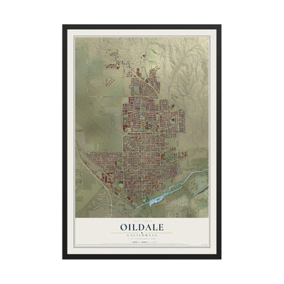 Map of Oildale, California, 12 x 18 inch print in a black wood frame