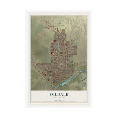 Map of Oildale, California, 12 x 18 inch print in a white wood frame