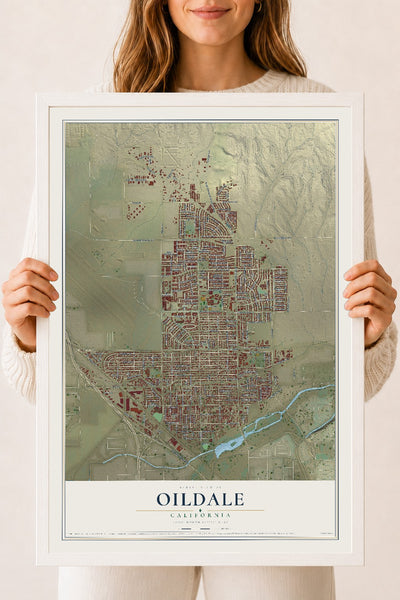 Map of Oildale, California, 18 x 24 inch print in a white wood frame