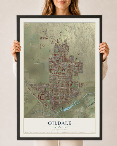 Map of Oildale, California, 24 x 36 inch print in a black wood frame