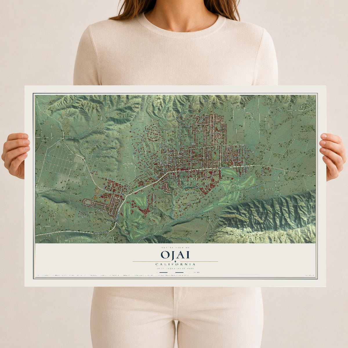 Map of Ojai, California, 12 x 18 inch unframed archival matte print